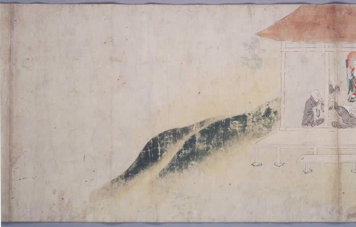 絵巻部分抜粋(左は文章で右にお屋敷内の一部が書かれた絵の右)