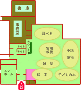 秦荘図書館の内観図