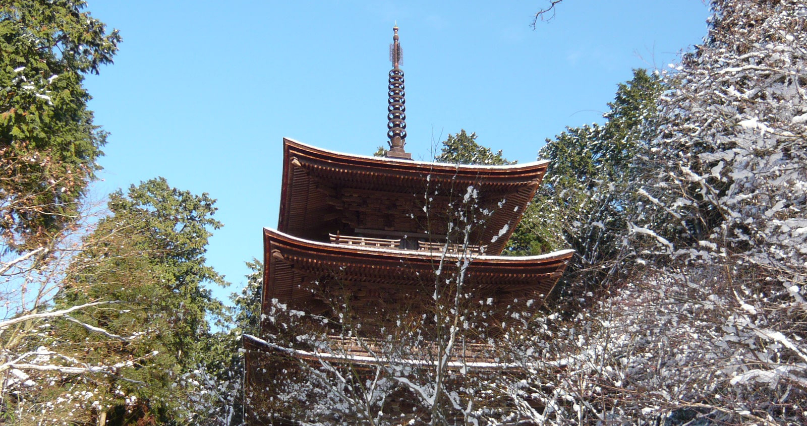 雪がが積もった金剛輪寺の正面の写真