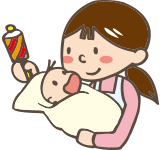 赤ちゃんを抱っこしてあやしているお母さんのイラスト