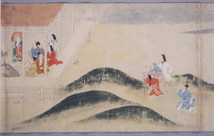 絵巻部分抜粋（観音様の周りに集まっている女性や老人の絵の左）