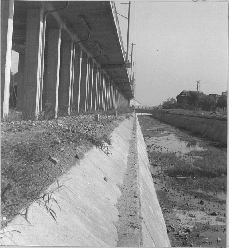 新幹線高架と並行する新愛知川　1965年頃