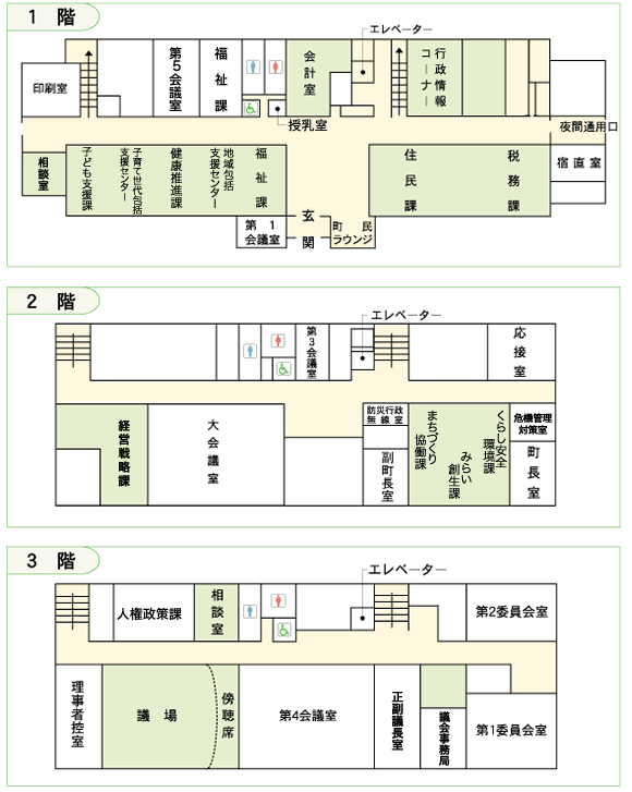 愛荘町役場愛知川庁舎平面図
